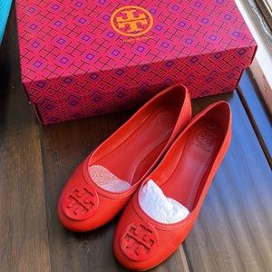 Tory Burch Tory Abby Ballet Tumbled Leather Red